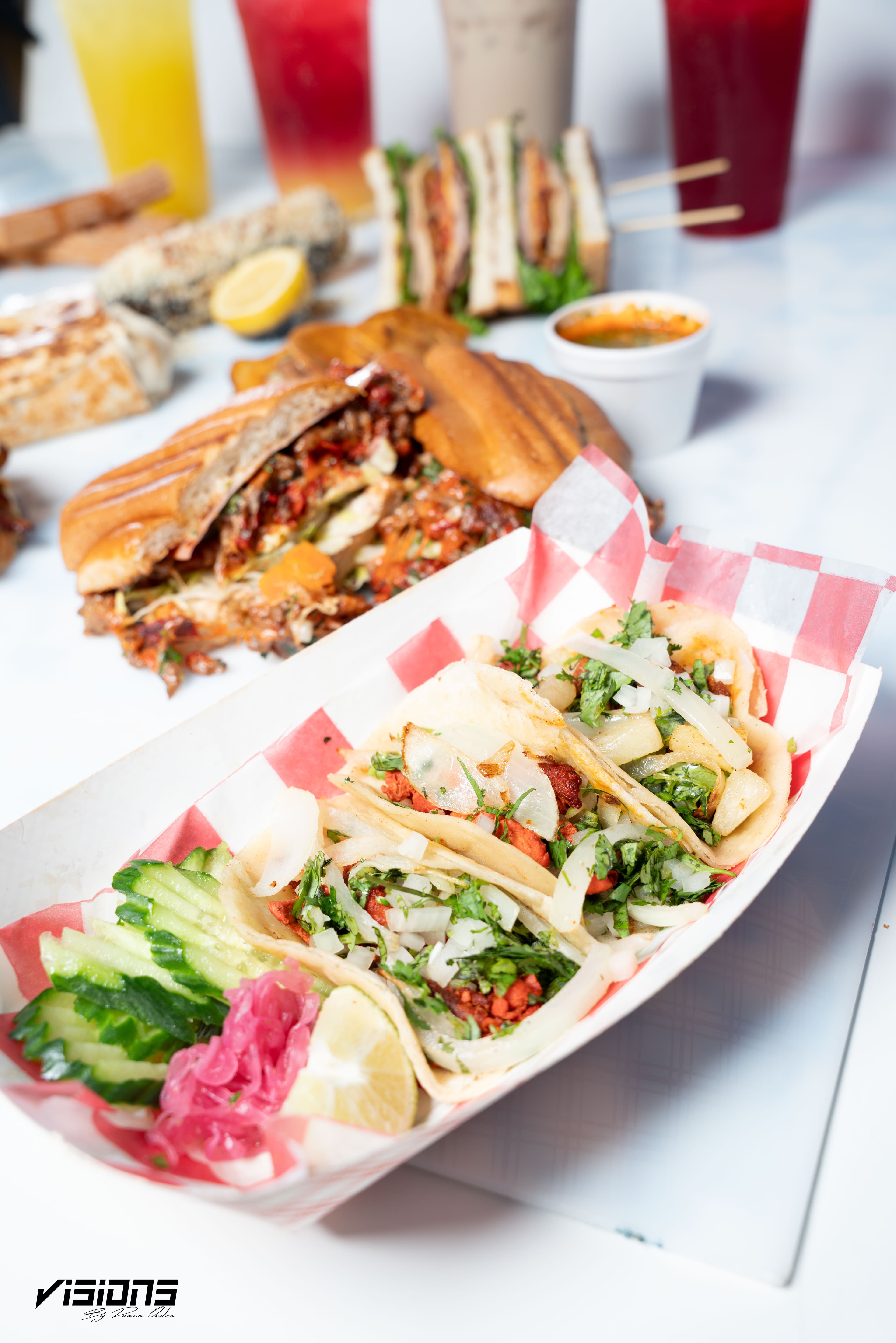 Catrinas street tacos with onion and cilantro
